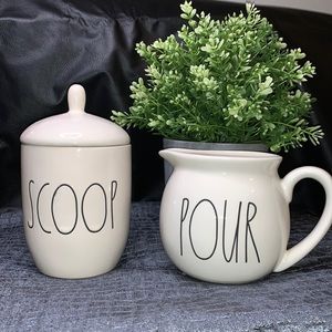 Rae Dunn cream and sugar holder “scoop” “pour”